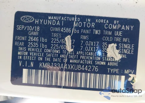 2019 Hyundai Tucson Value from USA, damaged, VIN KM8J33A4XKU844276